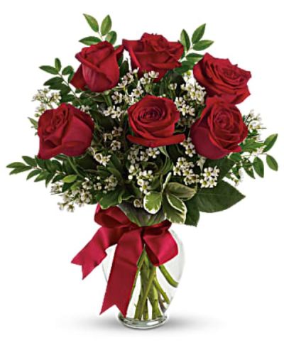 <div id="mark-2" class="m-pdp-tabs-marketing-description">Somebody's gonna get a beautiful surprise. Imagine her smile when this lovely bouquet of roses arrives at her door - for no special reason at all. Except that you love her. You are going to be such a hero.</div>
<div id="desc-2">
<ul>
<li>This charming bouquet includes red roses accented with white waxflower, huckleberry and pittosporum along with a red satin ribbon.</li>
<li>Delivered in a clear glass vase</li>
<li>Standard includes 3 glorious red roses, deluxe has 6 wonderful blooms while premium features an exquisite 9 roses.</li>
</ul>
</div>