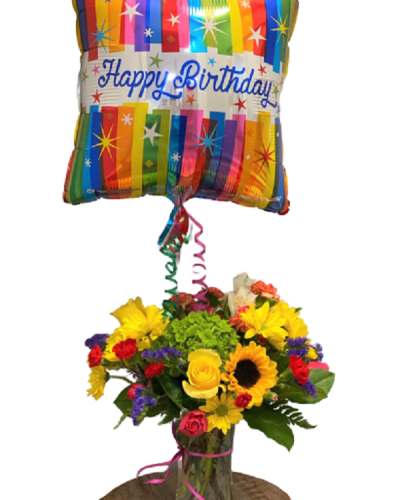 <p>Send cheer and best wishes with the Bright & Beautiful Birthday Arrangement. Bold colors, the freshest blooms and a joyful balloon combine to create a festive feel for their special day. Handpicked happiness delivered.</p>